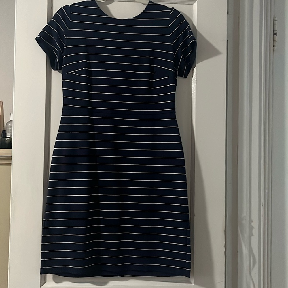 Navy Blue and White pin striped dress. Never worn